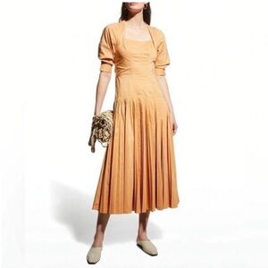 NWT Jonathan Simkhai Iva Pleated Poplin Midi Dress Butterscotch